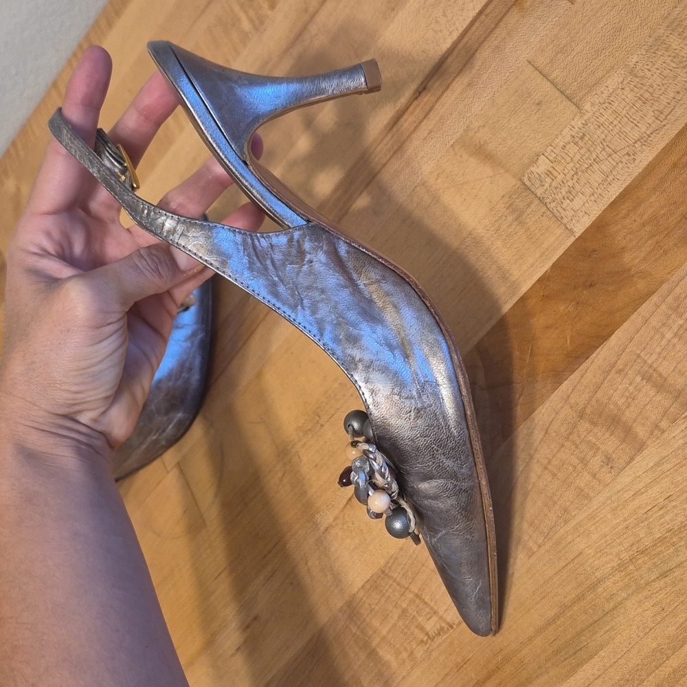 Da Vinci Marbella Silver Beads Bow Slingback Pointy Toe Heels - Picture 13 of 13